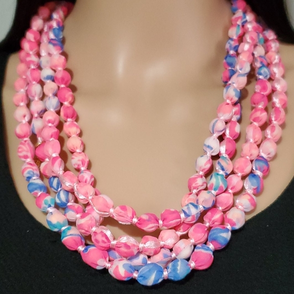 Lilly Pulitzer Pink & Blue Fabric Bead Necklace